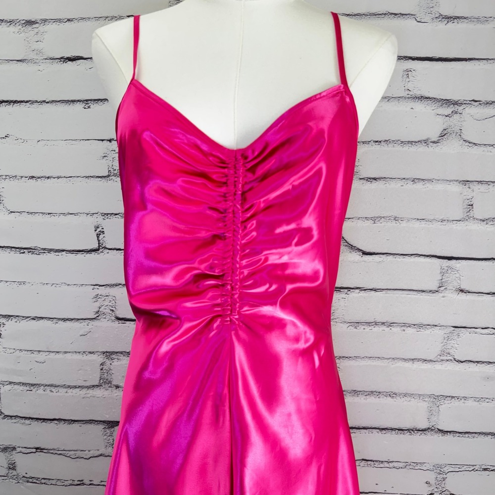 A New Day Hot Pink Satin Ruched Midi Slip Dress‎ Small Y2K Barbiecore Party - Picture 2 of 11